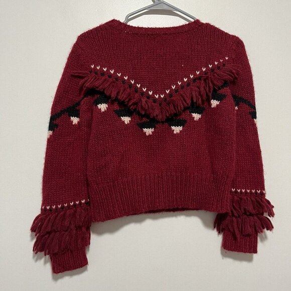 LoveShackFancy Atlas Fringe Crop Red Baby Alpaca Wool Blend Sweater Size Small - Picture 7 of 9